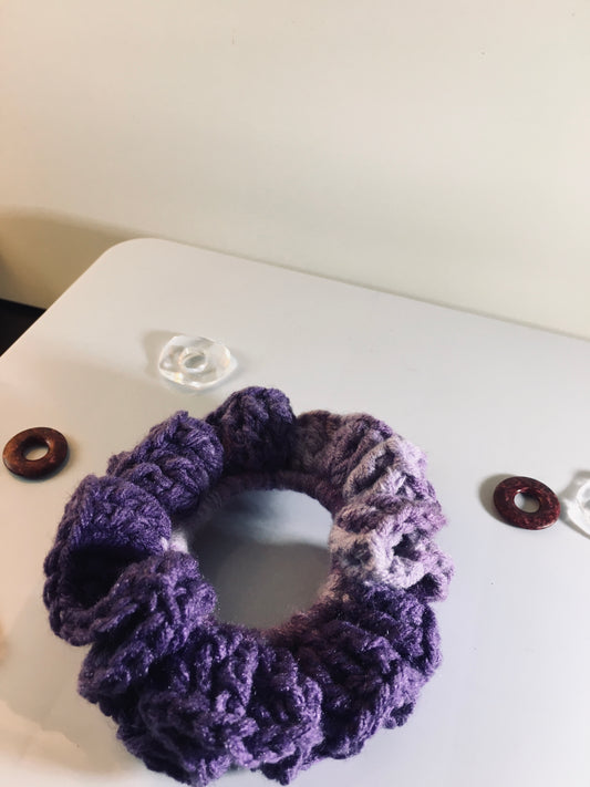 Moonflower Crochet Scrunchy – Purple Ombre Handmade Hair Tie”