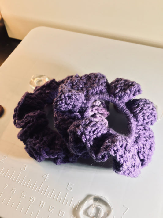 Moonflower Crochet Scrunchy – Purple Ombre Handmade Hair Tie”
