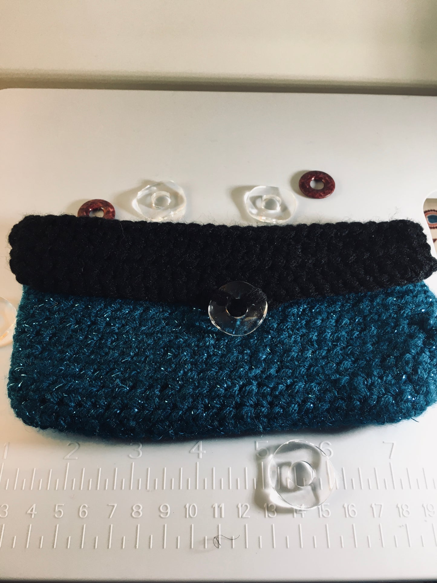 “Starry Night Clutch – Teal Sparkle & Black Flap Pouch”