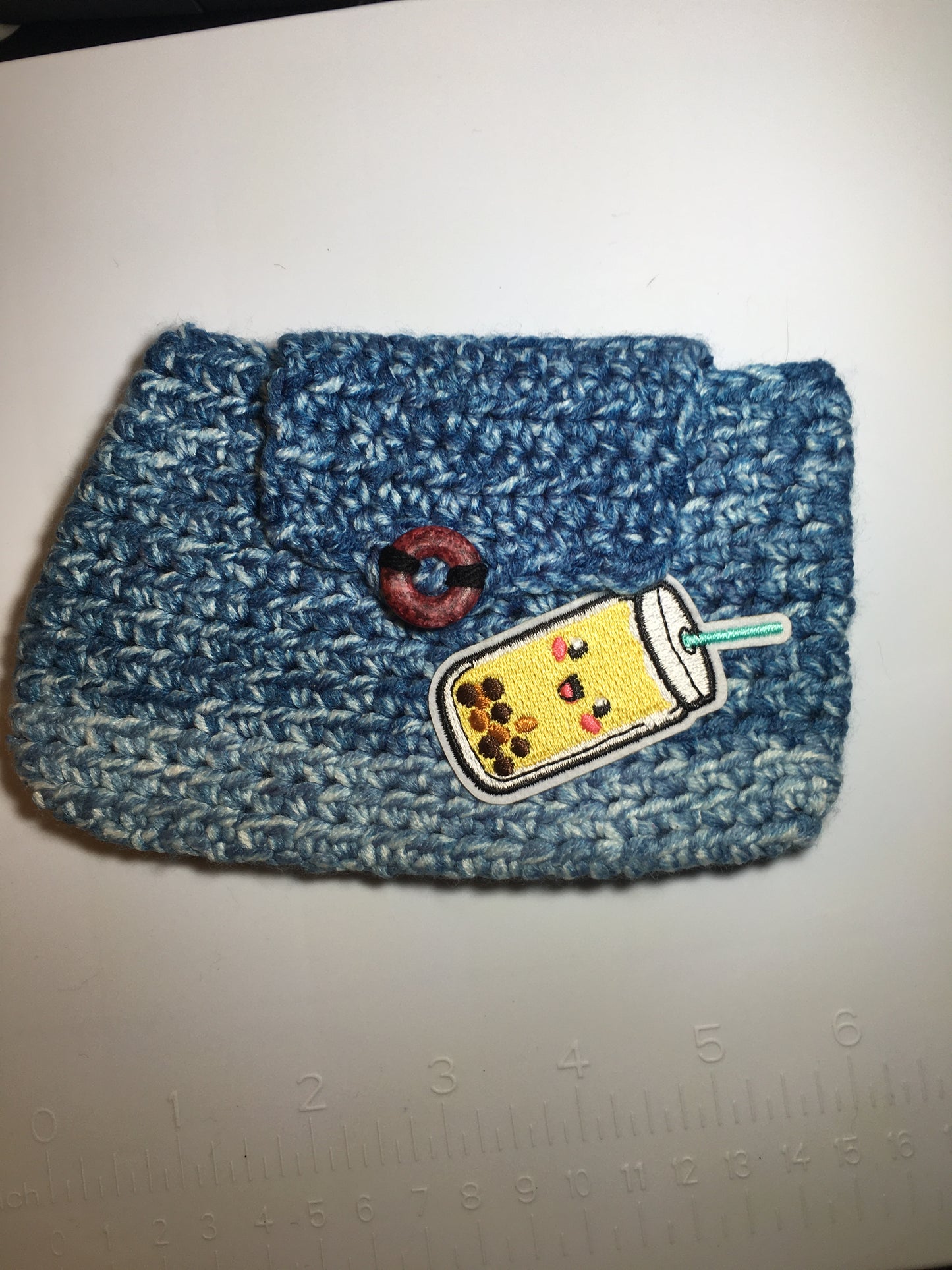 Kawaii Boba Clutch – Ombre Blue Crochet with Bubble Tea Patch”