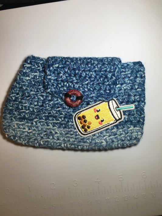 Kawaii Boba Clutch – Ombre Blue Crochet with Bubble Tea Patch”